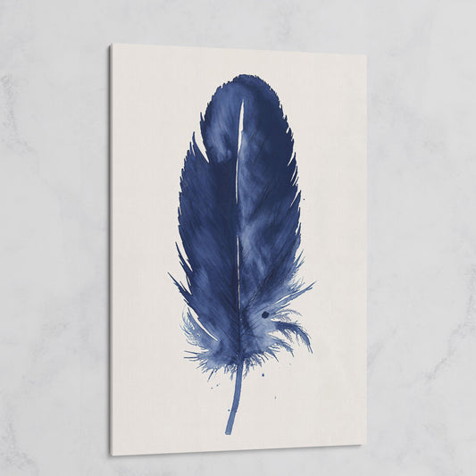 Indigo Feather Watercolor Canvas on gallery wrap