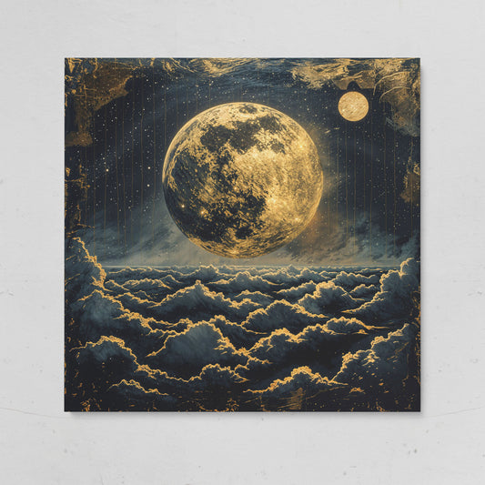 Full Moon Over the Clouds. Surreal Night Sky Canvas Wall Art on gallery wrap