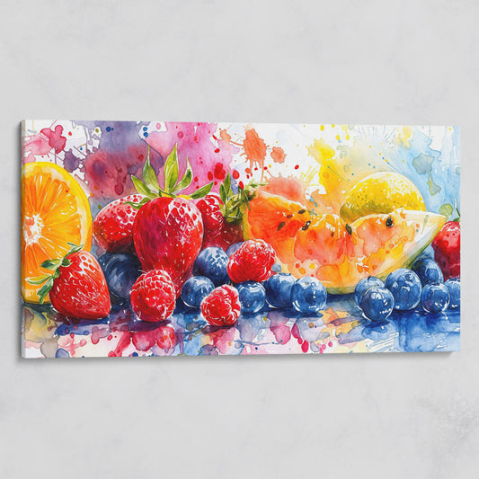 Summer Fruits Still Life Canvas Art, Watercolor Kitchen Wall Art on gallery wrap
