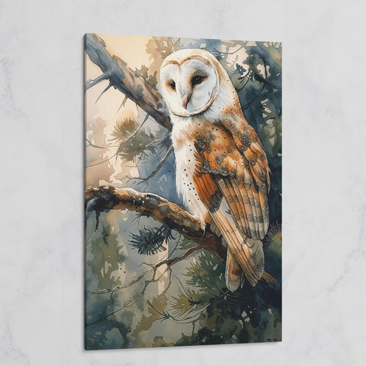 Forest Owl Watercolor Canvas Print on gallery wrap