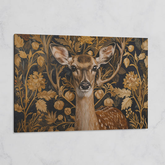 Deer with Vintage Botanicals Canvas Print on gallery wrap