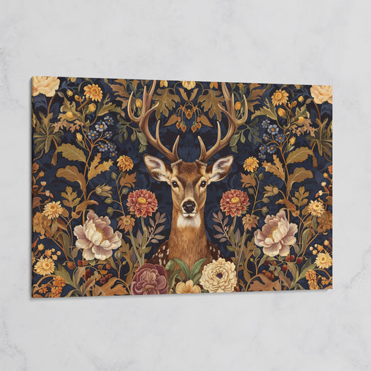 Abstract Stag with Vintage Florals Canvas on gallery wrap