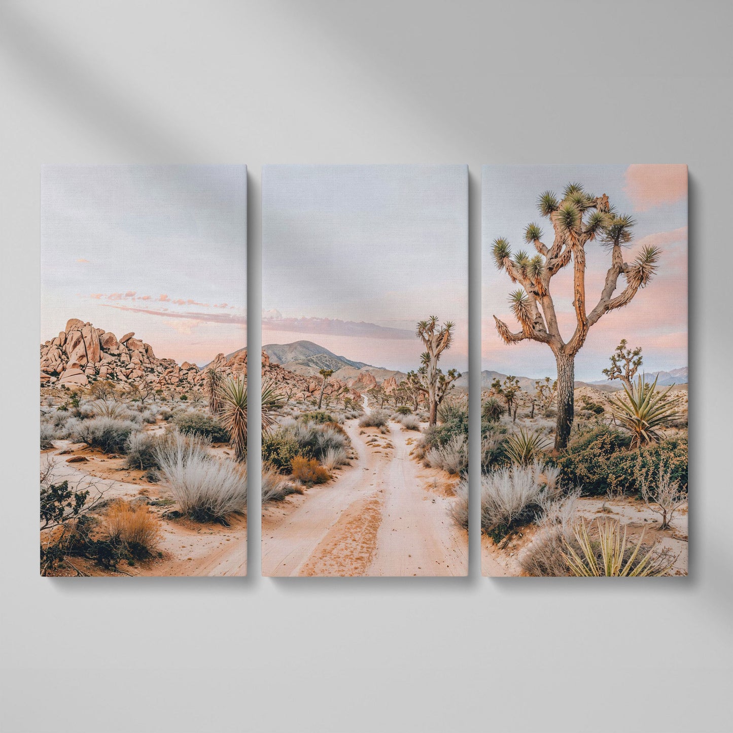Joshua Tree Desert Canvas Print with Optional Frame as 3-panel split version