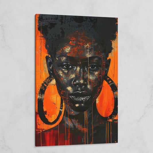 Bold Portrait of a Black Woman with Glittery Lips, Canvas Art on gallery wrap