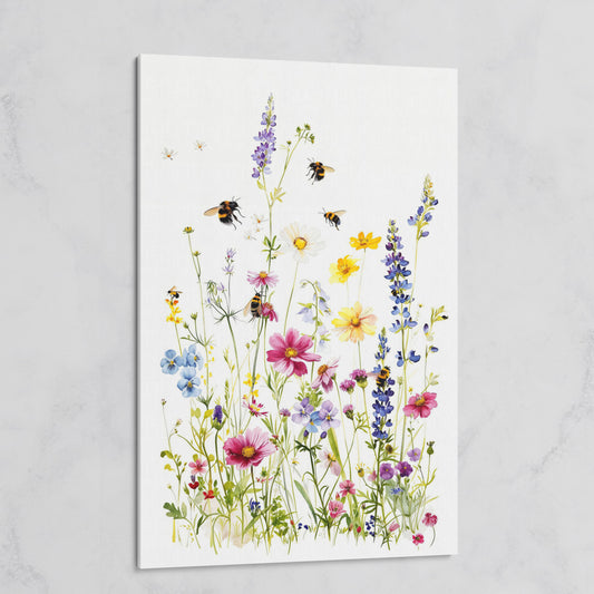 Wildflowers and Bumble Bees Canvas Print on gallery wrap