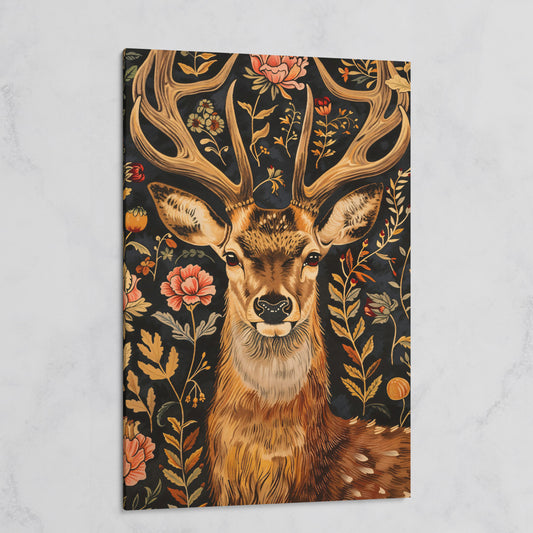 William Morris Stag Canvas Print with Ornate Foliage on gallery wrap