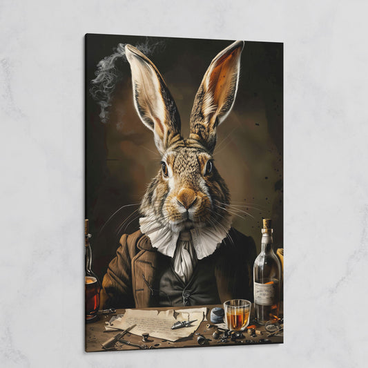 Victorian Bunny with Whiskey Canvas Print on gallery wrap