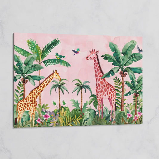 Whimsical Jungle Giraffe Canvas Print for Nurseries on gallery wrap