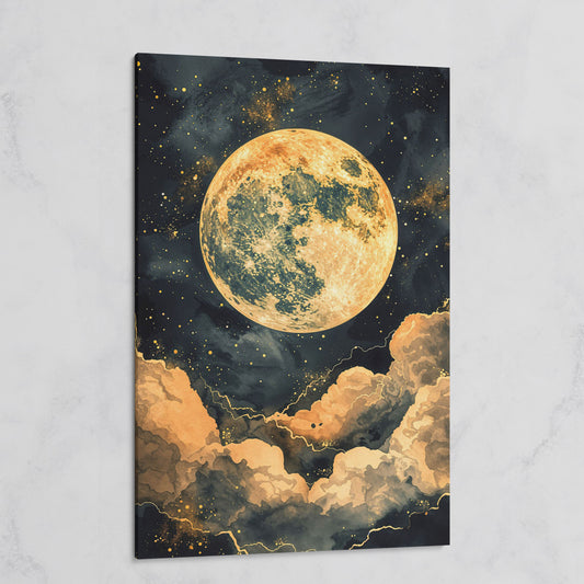 Full Moon and Starry Night Canvas Print on gallery wrap