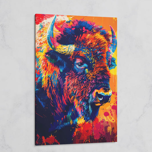 Abstract Bison Canvas Print in Orange and Navy on gallery wrap