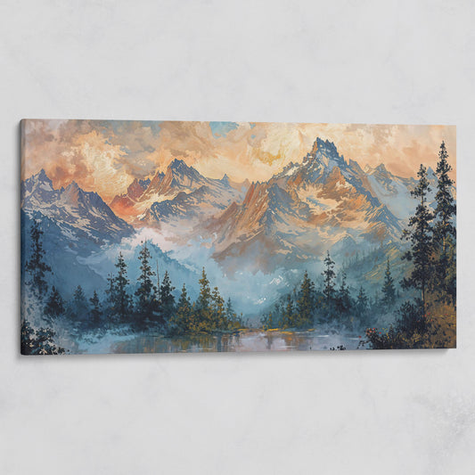Snowy Mountain Peaks Panoramic Canvas on gallery wrap