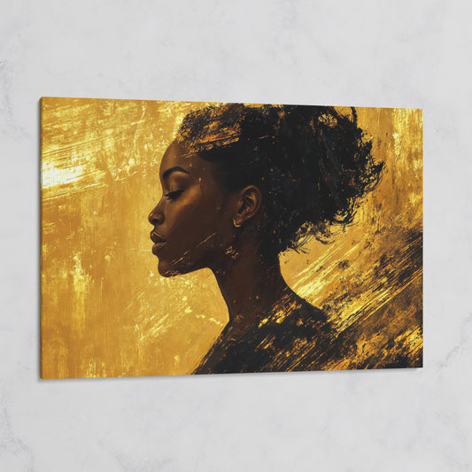 Black Woman Profile Canvas Print with Gold Accents on gallery wrap