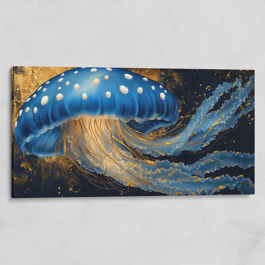 Blue Jellyfish Canvas Print with Bioluminescent Glow on gallery wrap
