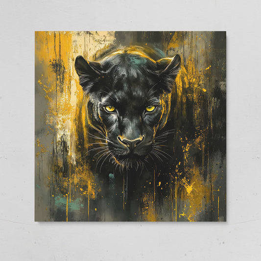 Black Panther Canvas Art with Abstract Accents on gallery wrap