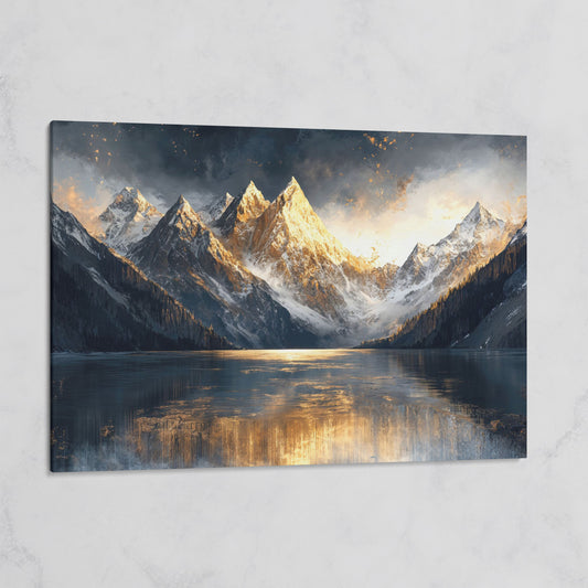 Mountain Sunset with Lake Reflection Canvas on gallery wrap
