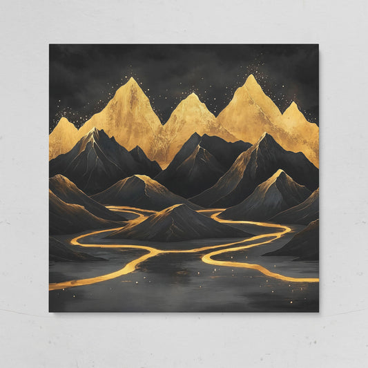 Black Gold Mountain Landscape Canvas on gallery wrap