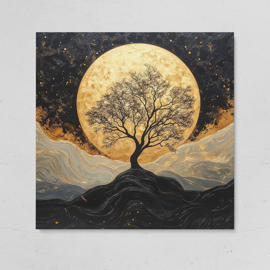 Black Tree Under Full Moon Canvas on gallery wrap