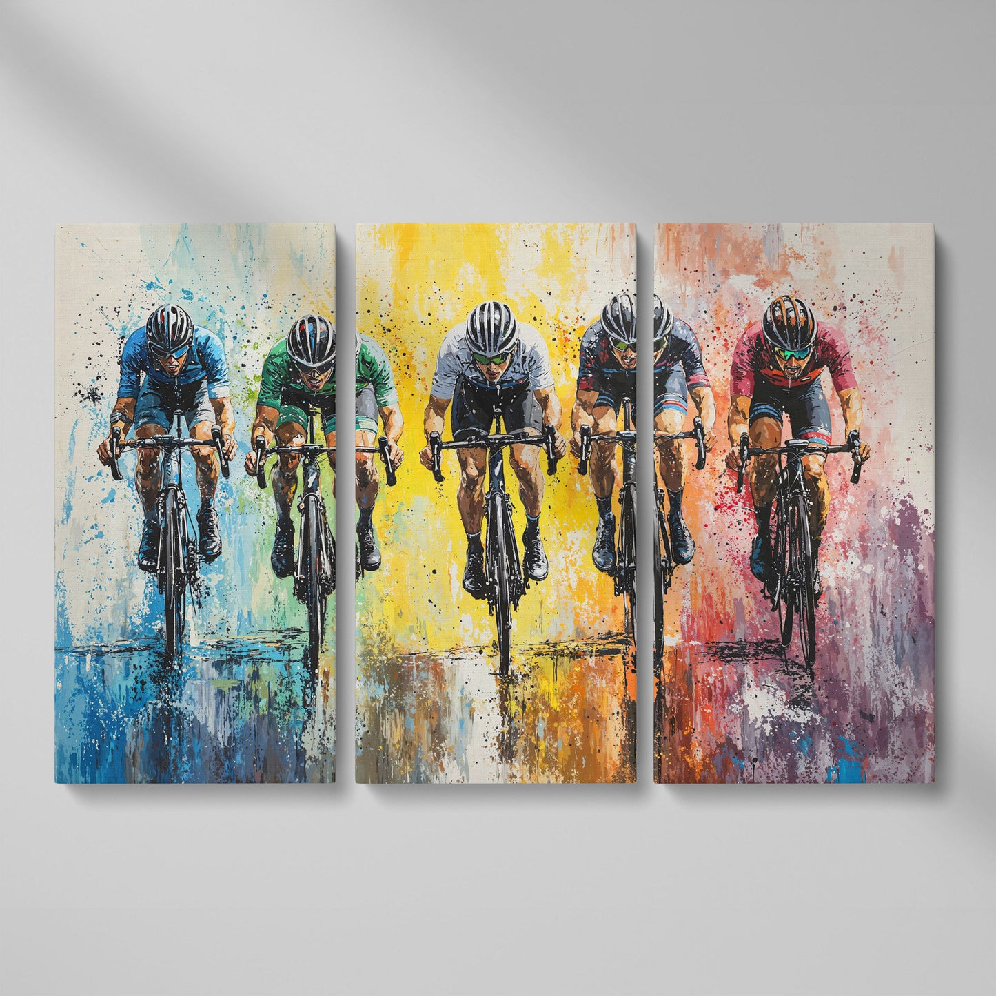 Vibrant Cycling Race Canvas as 3-panel split version