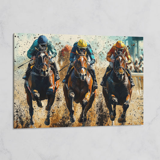 Horse Jockeys Racing Canvas Print on gallery wrap