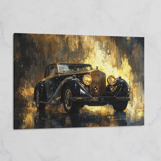 Vintage Luxury Car Canvas Print with Gold Accents on gallery wrap