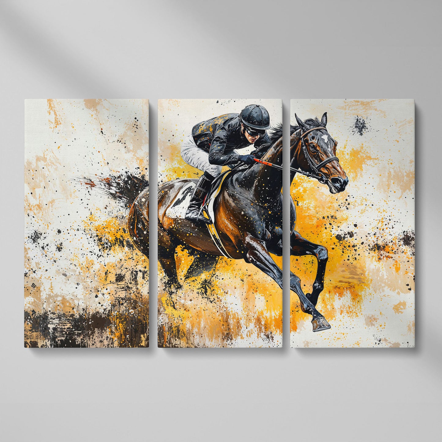 Jockey and Horse Racing Canvas Print as 3-panel split version