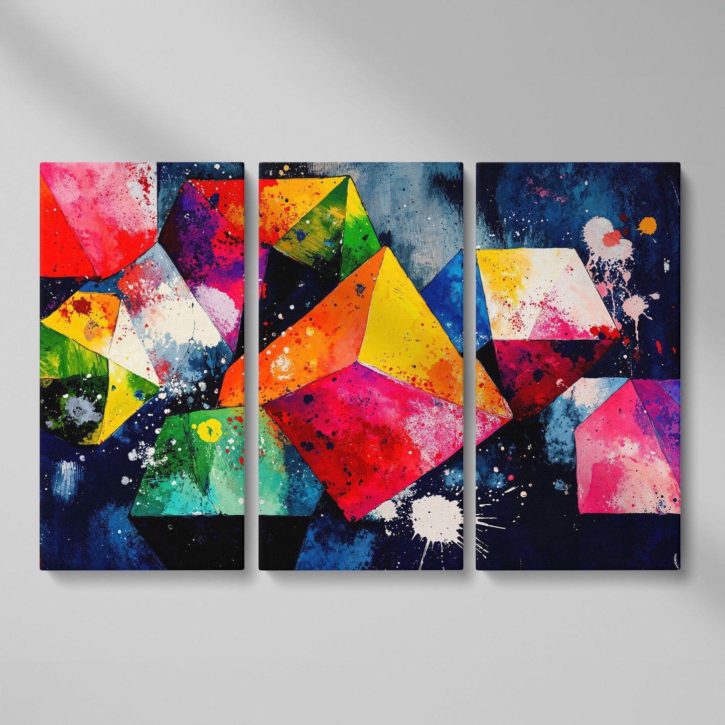 Colorful Geometric Shapes Canvas Print as 3-panel split version