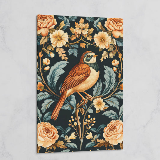 Bird and Floral Botanical Canvas Print on gallery wrap