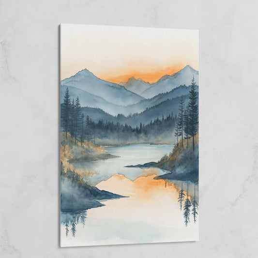 Misty Mountain Lake Canvas Wall Art on gallery wrap