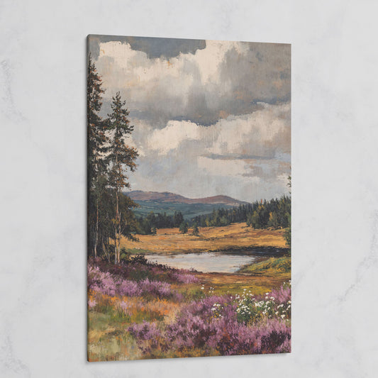 Serene Vintage Landscape with Lavender Meadow on gallery wrap canvas