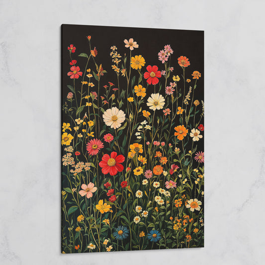 Spring Wildflowers on Black Canvas on gallery wrap