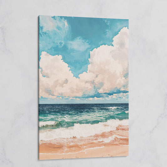 Coastal Shore Canvas with Soft Horizon in Teal on gallery wrap