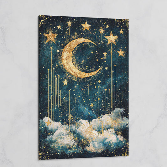 Crescent Moon and Stars Canvas Art for Nursery or Kids' Room on gallery wrap