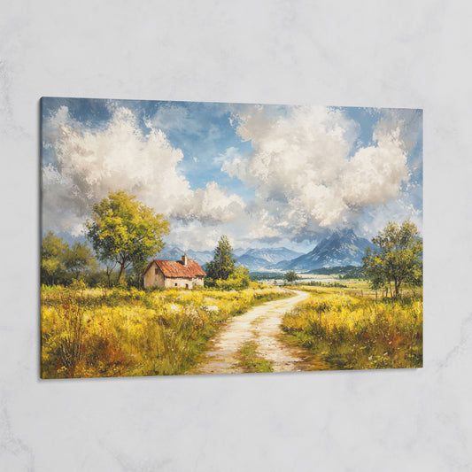 Cottage Path with Mountains Canvas Wall Art on gallery wrap