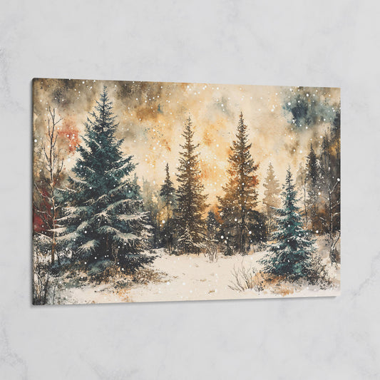 Snowy Pine Forest Canvas Wall Art on gallery wrap