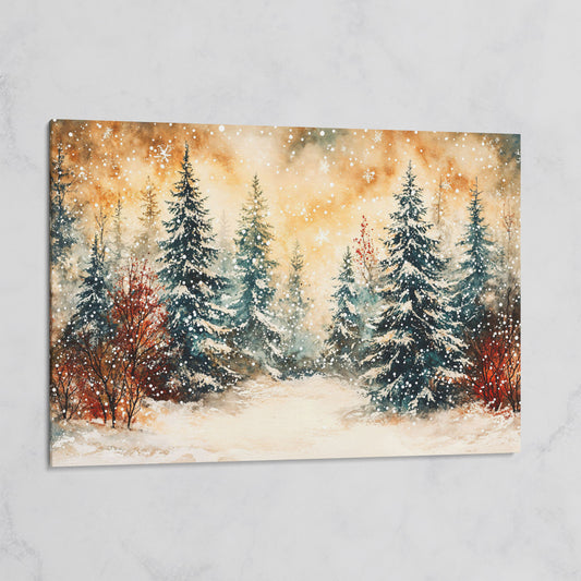 Snowy Forest Canvas Print with Watercolor Winter Palette on gallery wrap