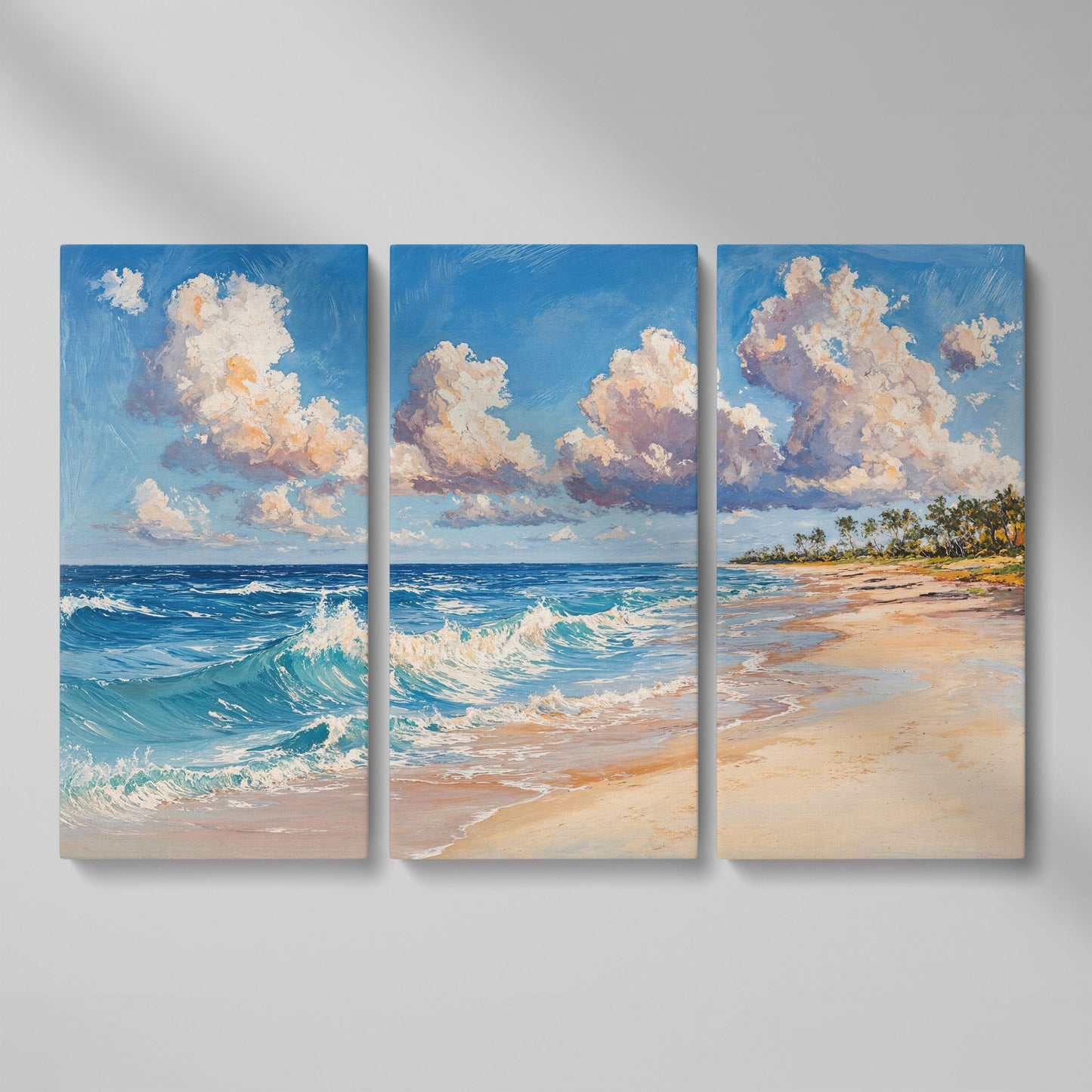 Vibrant Ocean Waves Canvas Print as 3-panel split version