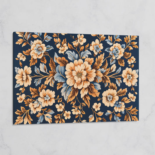 Dark Navy Vintage Floral Canvas for Bedrooms on gallery wrap