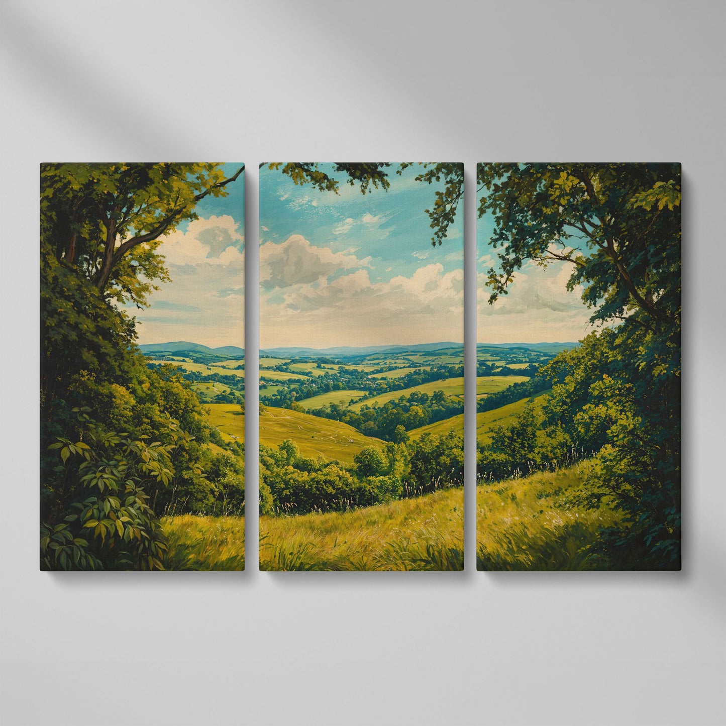 Serene Countryside Landscape Canvas as 3-panel split version