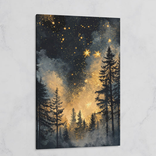 Mystical Forest Under Starry Sky Canvas on gallery wrap