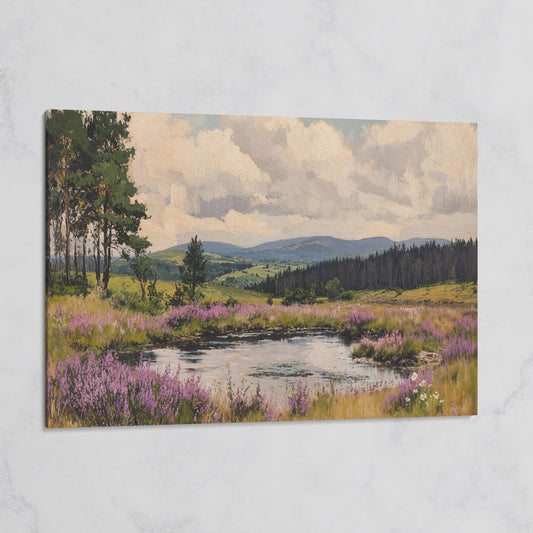 Serene Countryside Canvas Landscape in Sage and Lavender on gallery wrap