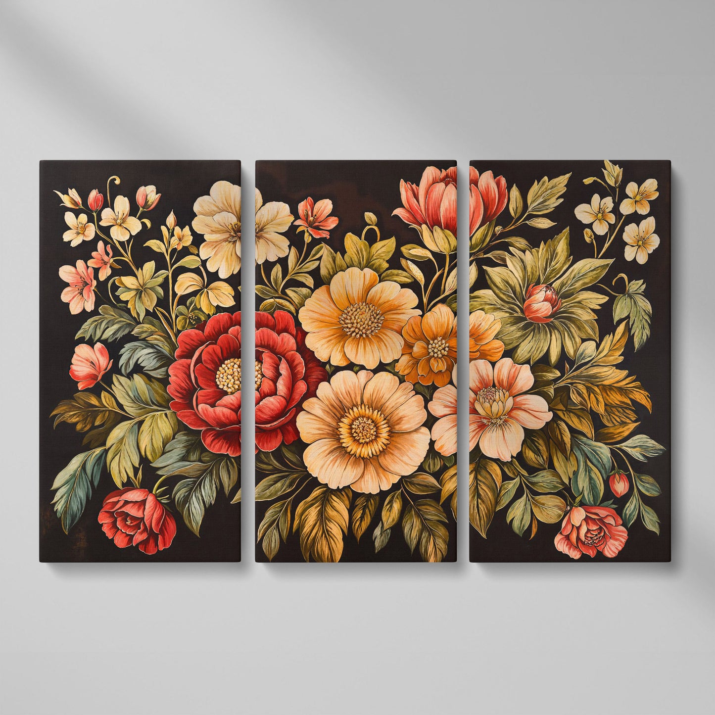 Elegant Blooms Botanical Canvas Print for Hallway Decor as 3-panel split version