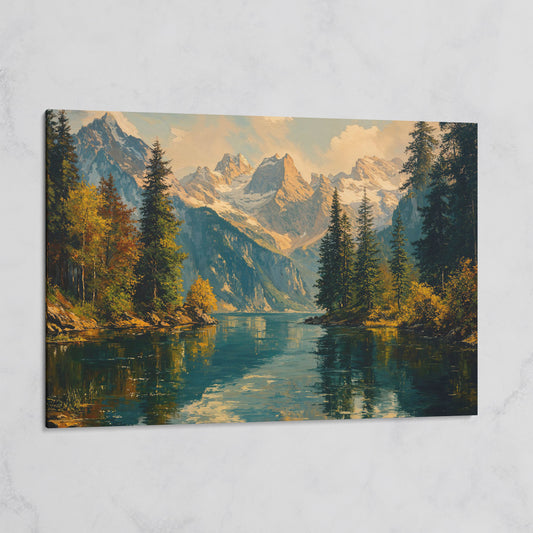 Serene Lake and Mountain Landscape Canvas on gallery wrap