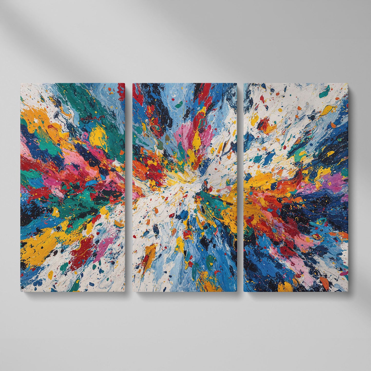 Bold Abstract Expressionism Canvas Art, Action Painting Wall Art as 3-panel split version
