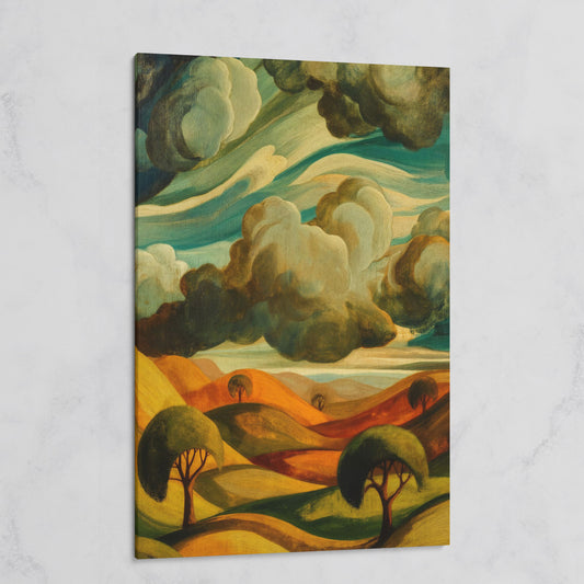Rolling Hills and Clouds Terracotta Landscape Canvas Art on gallery wrap