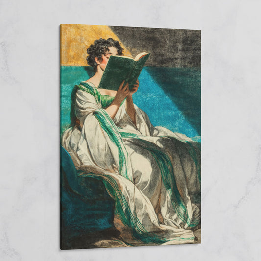 Woman Reading in White Dress, Bookish Wall Art Canvas on gallery wrap