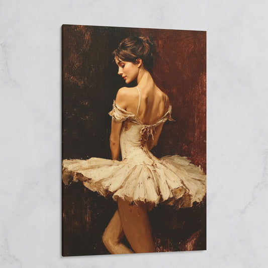 White Tutu Ballerina Canvas Art, Back View Ballet Wall Art on gallery wrap