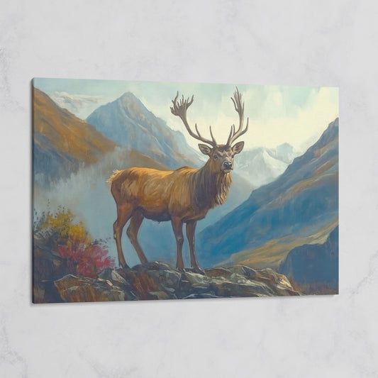 Stag on Rocky Mountain Terrain Canvas Wall Art on gallery wrap
