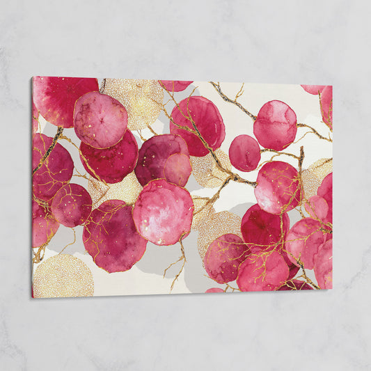 Abstract Botanical Canvas Art with Golden Lacy Shapes on gallery wrap