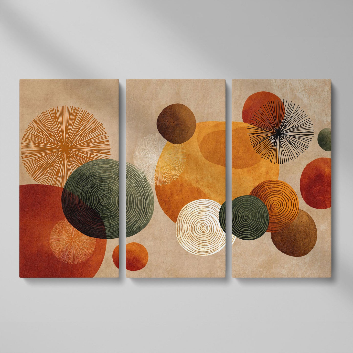 Abstract Circles and Geometric Shapes Canvas Wall Art as 3-panel split version