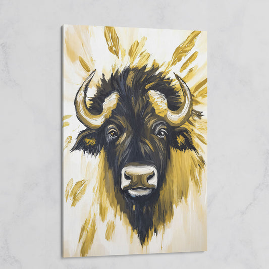 Bull Close-Up Portrait Canvas Wall Art, Head and Horns on gallery wrap